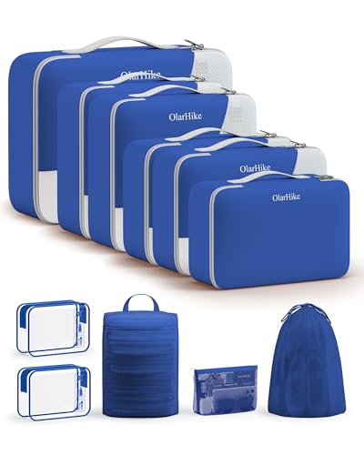 OlarHike Packing Cubes for Travel,Gifts for Women Mom,Anti-Tearing Suitcase Organizer for Luggage with Shoe & Hanging Toiletry Bag,Vacation Essentials & Accessories for Cruise Ship,11 Set,Klein Blue - color: 18 Klein Blue