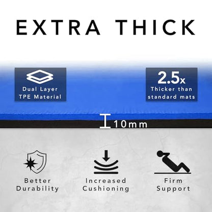 Large Exercise Mat – Extra Thick 10mm Workout Mat (72"x32") – Non-Slip TPE Yoga Mat for Women & Men – Pilates, HIIT, Fitness & Home Gym Mat – Includes Free Carry Bag - color: Blue