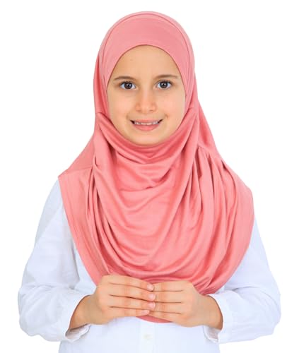 Prien Ready To Wear Hijab For Girls, Soft Viscose Muslim Scarf For Kids, Instant Islamic Clothing For Women For Ramadan, Eid - color: Dusty Rose
