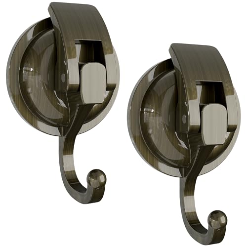 Green Bronze Heavy Duty Vacuum Suction Cup Hooks, 2 Pack | No damage no hole wreath holder for smooth glass door and storm door, removable hooks for bathroom kitchen decor - color: Green Bronze