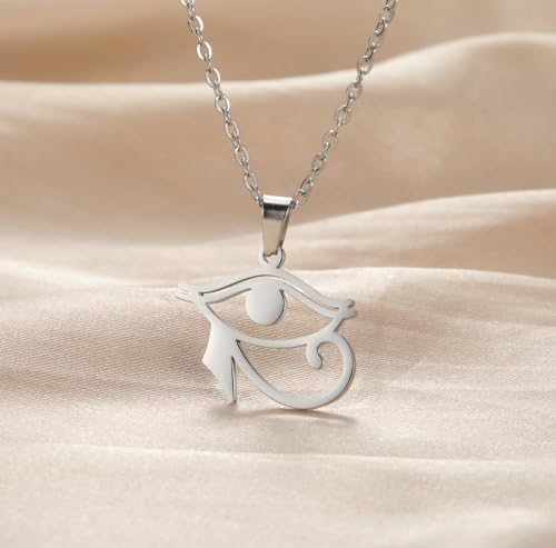 Ankh Cross Y Necklace Key of Life Eye of Horus Pendant Cartouche Long Chain Protection African Coptic Amulet Ancient Egyptian Religious Jewelry Gift for Women Men - color: Eye of Horus silver