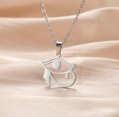 Ankh Cross Y Necklace Key of Life Eye of Horus Pendant Cartouche Long Chain Protection African Coptic Amulet Ancient Egyptian Religious Jewelry Gift for Women Men - color: Eye of Horus silver