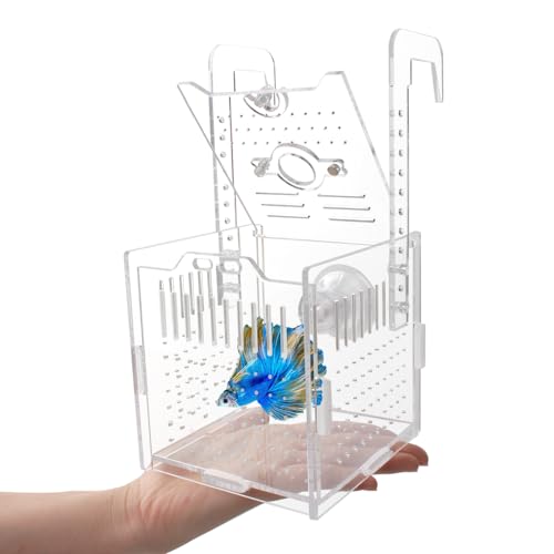 Acrylic Fish Breeding Box with Suction Cups,4x4x4 Inch Breeder Box for Fish Tank,Aquarium Hatchery Incubator for Baby Fishes Shrimp Clownfish,Guppy