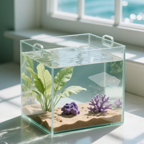 2pcs Aquarium Shelf, Acrylic Plant Holder with Suction Cup, Transparent Ledge Shelf for Fish Tank Small Floating Platform for Aquatic Plants Coral Display