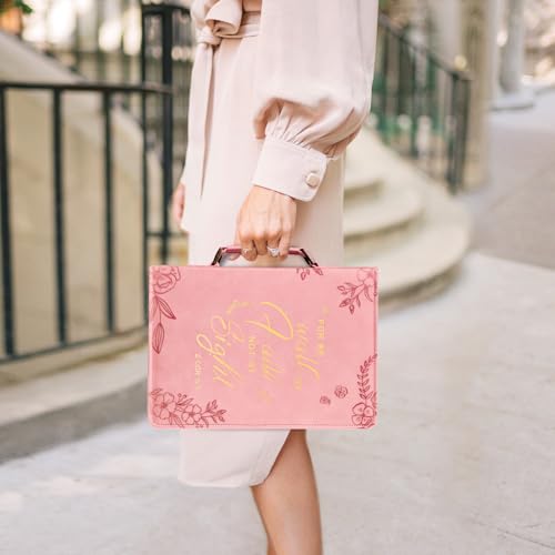 FINPAC Large Classic Bible Cover Vegan Leather Carrying Book Case Church Bag Bible Protective with Handle, Gift for Women, Mother, Friends, Pink - color: Pink