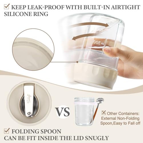 SOLIGT 4 Pack Overnight Oats Containers with Lids, Folding Spoons and Divided Compartments for Fruit & Nuts, Small Glass 16oz Mason Jars for Oatmeal (4 Set-Oat White/Green/Rose/Blue) - color: 4 Set-Oat White/Organic Green/Rose Pink/Sky Blue