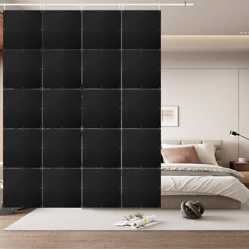 12Pcs Hanging Room Divider Made of High Density Polyester Fiber Panels for Decorating Bedroom Living Dining Room Kitchen Office Restaurant Home Hotel Decor（Plain - Black） - color: Black, size: Plain