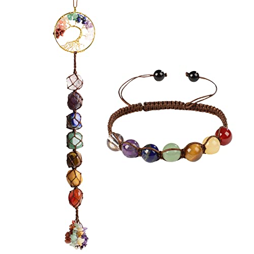 Handmade Crystal Window Car Hanging Ornaments 7 Chakra Home Decoration Feng Shui Ornament Yoga Meditation Car Decoration Tumbled Palm Stones Christmas Decorations Ornaments (Style 6) - color: A-style 18