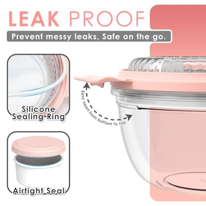 WHALEHOUSE Clear Eco-friendly SK chemicals ECOZEN Salad Container, 33OZ Portable Plastic Salad Bowls with Lid & Snack Tray, Leak-Proof Dressing Container, Reusable Fork, Lunch Box for Meal Prep (Pink) - color: Pink
