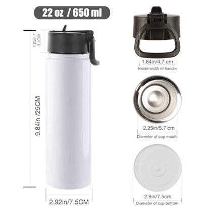 Volhoply Sublimation Insulated Water Bottles Blank Bulk 4 Pack, 22 oz Stainless Steel Sports Bottle with Straw, Double Walled Vacuum Metal Water Flask with Wide Mouth(Sublimation,4 Set) - color: Sublimation