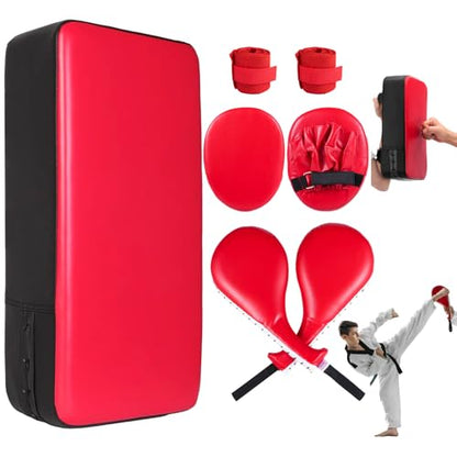 7 in1 Taekwondo Kick Pad Set, Boxing Training Equipment, Martial Art Kicking Pad, PU Leather Boxing Focus Pad, Target Punching Pads and Hand Wraps for Karate, Sparring, MMA, Muay Thai - color: Red