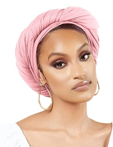 Nonbongoy Head Wraps for Black Women 71"x32" Long Soft Jersey Hijab Turban - color: 1- Pink Headwrap