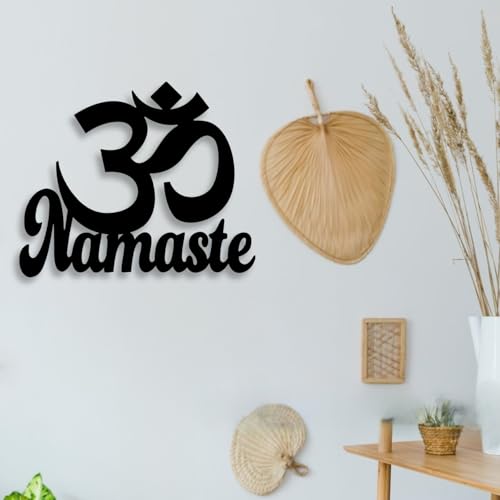 LIYOUYA Om Namaste Metal Wall Decor - Islamic Symbol Room Decor Black Wall Art Home Decor for Living Room, Bedroom, Dining Room, Office (Black)