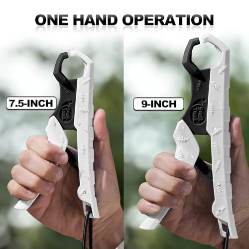 7.5'' Floating Fish Gripper, Fishing Grabber | Catfish Mouth Pliers, Caught Bass Holder, Fish Scale Hook Clamp, Saltwater Lip Grip Tool with Lanyard, Gifts for Men - color: White-black