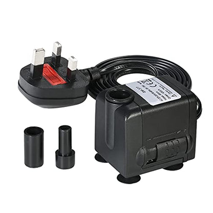 Decdeal 450L/H 6W Submersible Water Pump for Aquarium Tabletop Fountains Pond Water Gardens and Hydroponic Systems with 2 Nozzles, AC110V, US Plug