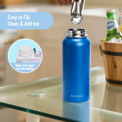 32 oz Insulated Water Bottle Royal Blue Stainless Steel Flask | Keep Cold 24 Hours Hot 12 Hours - Leakproof Twist Spout Lid & Flex Handle - No Straw Metal Water Bottle for Gym & Athletics - color: Twilight Wave