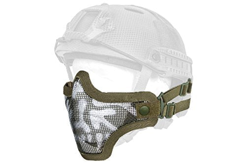 DLP Tactical Quick Release Mesh Steel Face Mask for ARC Rail Equipped Fast/ACH/MICH Combat Helmet - color: Green Skull
