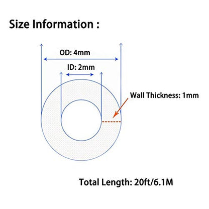 Hooshing Silicone Tubing 2mm (3/32") ID x 4mm OD 20 Ft Food Grade Hose | High Temp Pure Silicone Tube, For Home Brewing, Beer Line, Wine Making, Water Pump Transfer - size: 2mm ID x 4mm OD, style: 20 Ft/6.1M