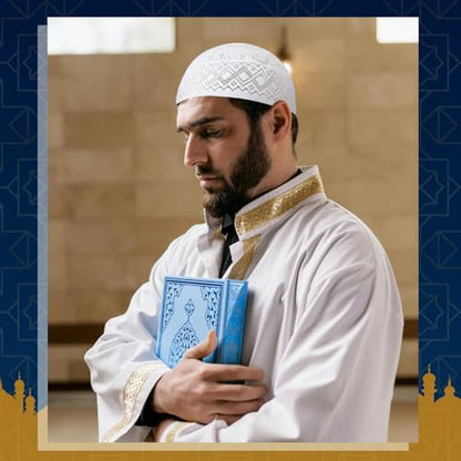 Eid Muslim 기도 Kufi 모자 남성용 기도 모자 모자 이슬람 비니 스컬 캡 자수 코피아 토피 6개 - style: 클래식