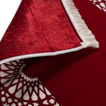Modefa Turkish Islamic Prayer Mat - Chenille with Foam and Carrying Bag - Intricate Praying Rug Ramadan Eid Gift - Traditional Muslim Janamaz Seccade for Men Women - Mustaqim (Red) - color: Red