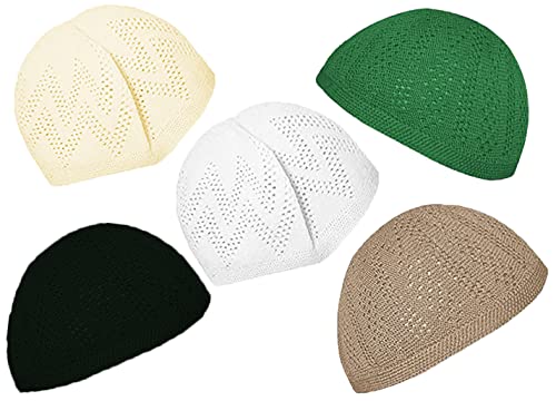 bonballoon Wholesale Kufi Lot of 3 Pcs Colors Muslim Koofi Kofi Hat Topi Cotton Turkish Skull Cap Islamic Muslim Islam Prayer Takke Knit Style Helmet Liner Hats Caps for Men, One Size