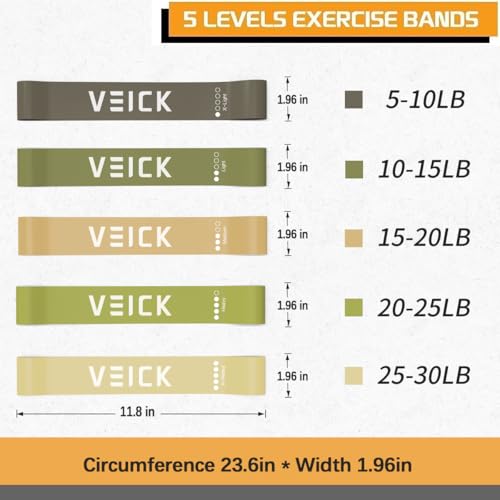VEICK Resistance Loop Bands Set of 5, Exercise Bands with 5 Resistance Levels, Stackable Workout Bands for Strength Training, Pilates, Fitness Gear for Men Women Home Gym Office Travel - color: Green