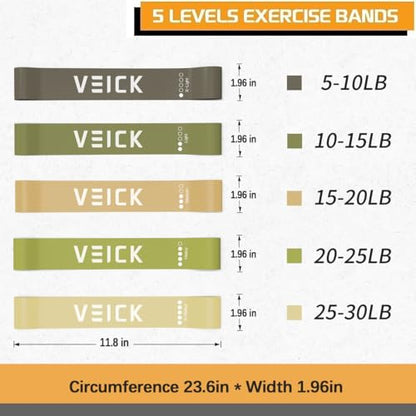 VEICK Resistance Loop Bands Set of 5, Exercise Bands with 5 Resistance Levels, Stackable Workout Bands for Strength Training, Pilates, Fitness Gear for Men Women Home Gym Office Travel - color: Green