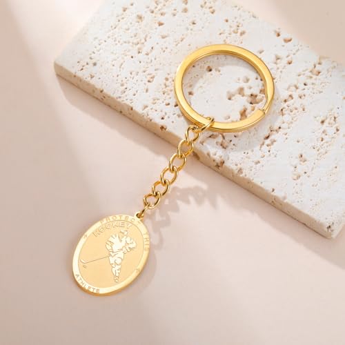 Dreamtimes St. Sebastian Medal Keychain for Men Women Stainless Steel Religious Saint Patron of Athletes Catholic Keychain - style: Hockey-g