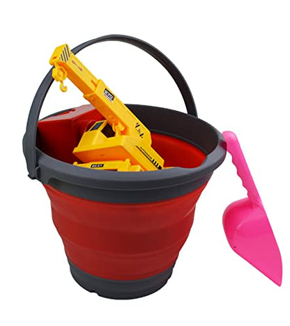 SAMMART 5.5L (1.4 Gallon) Collapsible Plastic Bucket - Foldable Round Tub - Portable Fishing Water Pail - Space Saving Outdoor Waterpot (Grey/Crimson (Set of 2)) - color: Grey/Crimson (Set of 2)