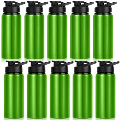 10 Pack Water Bottles Bulk, 20oz Sports Aluminum Water Bottle with Snap Lids Metal Reusable Water Bottles Leak proof Bottle for Travel Camping Gym Hiking Fishing(Green) - color: Green