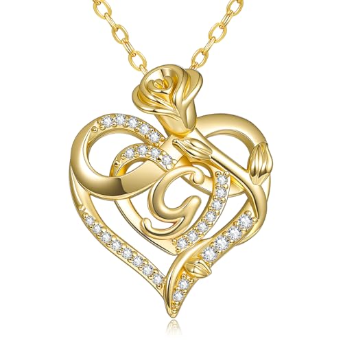 14k Gold Plated Heart Initial Necklaces for Women - style: Letter G
