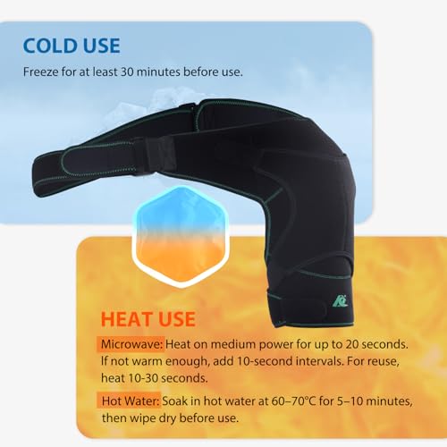 Shoulder Ice Pack Brace for Rotator Cuff, Swelling & Post-Surgery Recovery | Reusable Hot & Cold Gel Pack Adjustable Compression Strap Soft Skin-Friendly Fabric