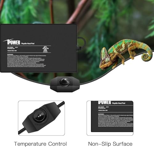 iPower 8 by 12-Inch Reptile Heat Mat with Temperature Adjustable Controller Knob, LCD Digital Aquarium Thermometer, Under Tank Warmer Terrarium Heat Pad for Reptiles and Amphibians - size: 8" x 12", style: Heat Pad with Adjust Knob+ Thermometer