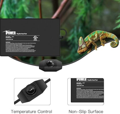 iPower 8 by 12-Inch Reptile Heat Mat with Temperature Adjustable Controller Knob, LCD Digital Aquarium Thermometer, Under Tank Warmer Terrarium Heat Pad for Reptiles and Amphibians - size: 8" x 12", style: Heat Pad with Adjust Knob+ Thermometer