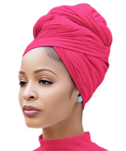 Nonbongoy Head Wraps for Black Women 71"x32" Long Soft Jersey Hijab Turban - color: 1- Hot Pink Headwrap