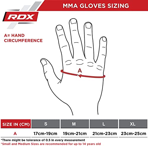 RDX MMA Gloves Premium Real Maya Hide Leather, Mixed Martial Arts Sparring & Grappling Gloves for Training, Fighting Gloves, Fingerless Design, Padded Open D-Cut Palm, Mixed Martial Arts Equipment - size: Small