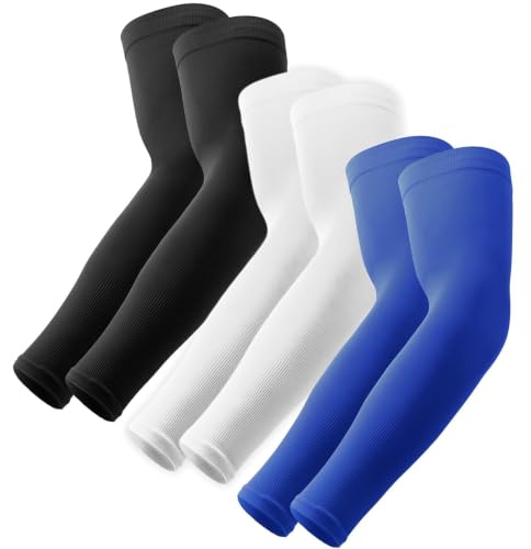 OutdoorEssentials UV Sun Sleeves for Men & Women, Cooling Arm Sleeves UPF 50+ | Golf, Tattoo Cover Up, Sun Protection - color: (3 Pairs): 1 Black, 1 Blue, 1 White