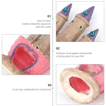 POPETPOP Aquarium Decorations Heart Castle - Fish Tank Decorations Cichlids Fish Hideout House for Girls Gift Toy Pink