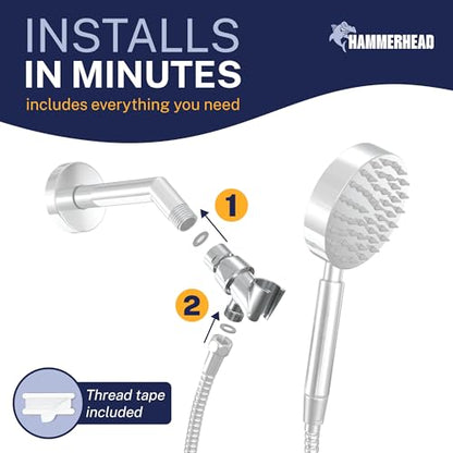 HammerHead Showers® Solid Metal Handheld Shower Head Holder - Chrome - Adjustable Shower Wand Holder with Wall Hook Bracket and Pivot Ball - Hand Held Shower Head Holder - Shower Hose Holder - color: Chrome