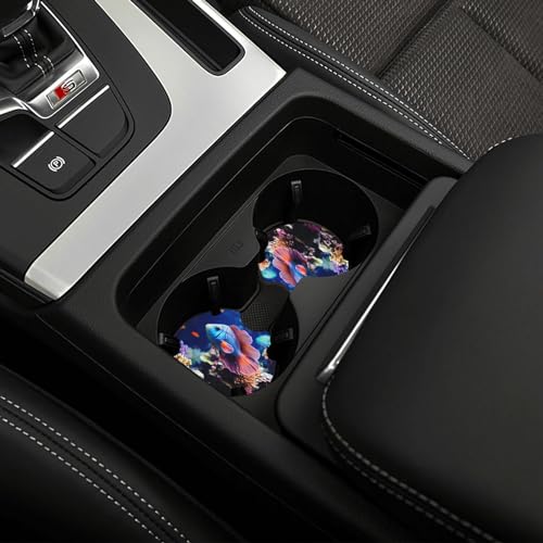 Coral Reef Fish Aquarium Car Cup Holder Coasters 2 Pcs Car Coaster Anti Slip Car Cup Pad Universal Car Interior Cup Holder Pads Rubber Car Cup Mat with A Finger Notch