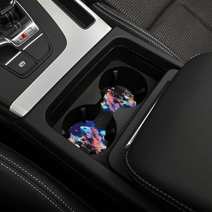 Coral Reef Fish Aquarium Car Cup Holder Coasters 2 Pcs Car Coaster Anti Slip Car Cup Pad Universal Car Interior Cup Holder Pads Rubber Car Cup Mat with A Finger Notch