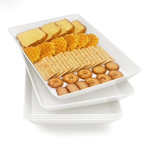 Serving Tray Platter, 5 Pcs Food Tray for Veggie Fruit Snack Dessert Cookie Cheese, Food Trays for Party Supplies Display, Plastic Platters for Serving Food, Large White Trays, BPA Free - color: White, size: 14.5'' x 9.5'' (5 Pack)