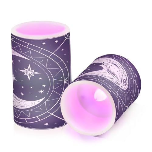 Flickering Flameless Candles, Crescent Moon Magic Circle LED Candles with Remote Timer, Set of 2 Battery Operated Candle for Valentine Wedding Birthday