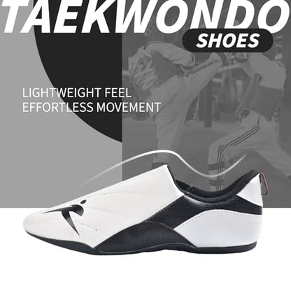 Taekwondo Karate Martial Arts Shoes, Lightweight and Breathable Boxing Shoes for Kids Youth Adult, Unisex - color: White & Black, size: 8.5