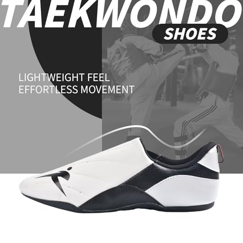 Taekwondo Karate Martial Arts Shoes, Lightweight and Breathable Boxing Shoes for Kids Youth Adult, Unisex - color: White & Black, size: 6