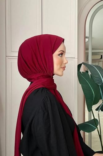 Instant Hijab Scarf for Women – Soft, No-Iron, No-Pins, Ready-to-Wear Hijab – Stretchy & Lightweight Polyester Fabric - color: C13 Burgundy