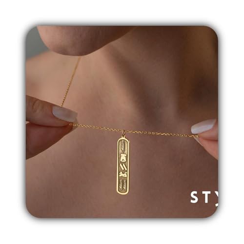 925 Sterling Silver Egyptian Hieroglyphic Name Necklace Dainty Cartouche Pendant Jewelry for Personalized by Hongyu Studio