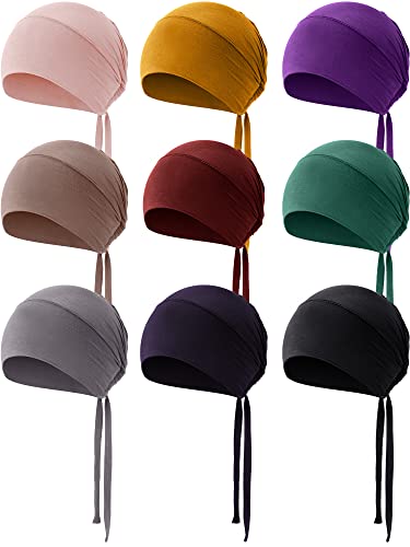 Vicenpal 9 Pcs Underscarf Hijab Cap for Women Muslim Hijab Undercap Hat Islamic Underscarf Cap with Tie - color: Fresh Colors