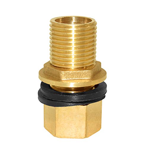 Hooshing Brass Bulkhead Fitting 1/2“ Male x 1/2" Female Thread Water Tank Connector for Rain Barrels, Aquariums, Tubs, Pools - size: 1/2 Inch