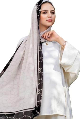Hijab Modest and Elegant | Beautifully Designed Printed Chiffon Patterns | Muslim Women Head Scarf and Veil - color: Black - W
